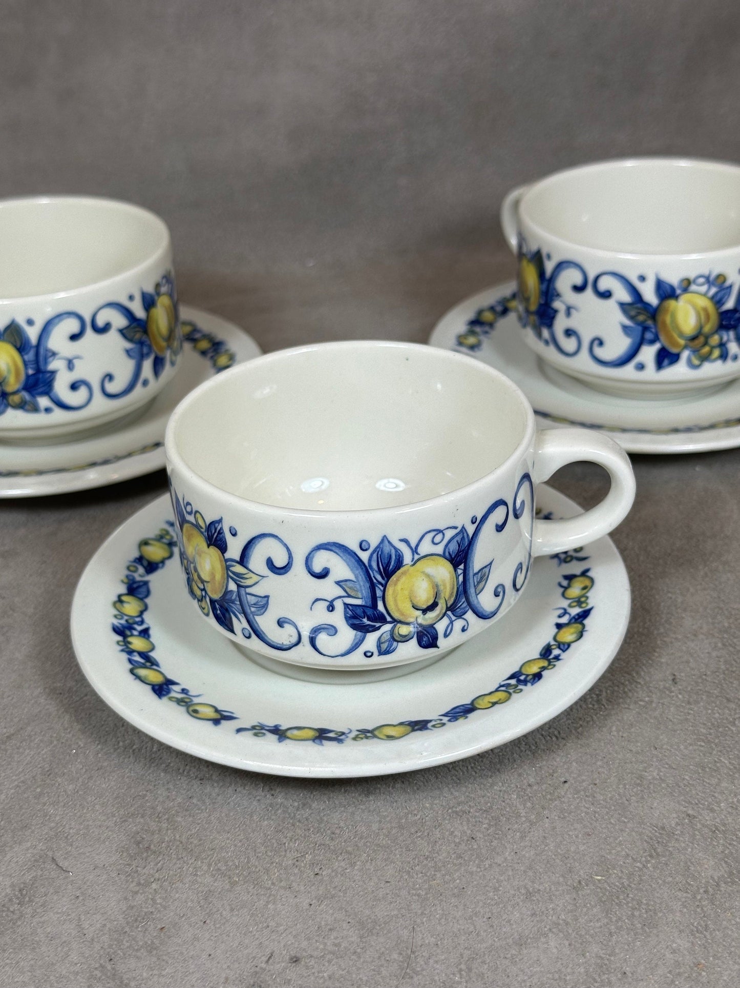 Service de 3 Tasses en Porcelaine par Villeroy & Boch, Modèle Cadiz, Made in Luxembourg, Vintage 1980
