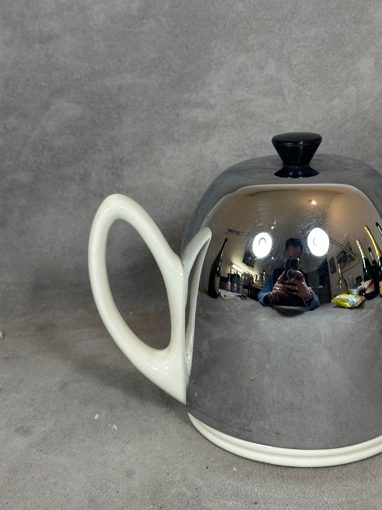 RARE Théière SALAM par Guy Degrenne en métal et céramique blanche vintage 1980