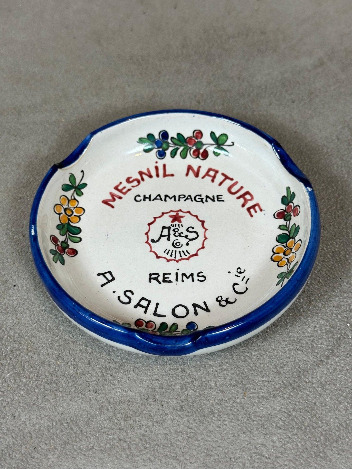 RARE Magnifique Cendrier champagne Salon en faïence Renolleau vintage champagne Années 1960