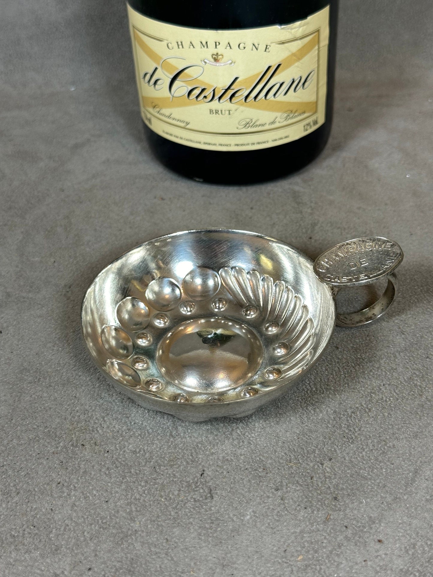 Tastevin en metal argenté champagne De Castelanne vintage made in France