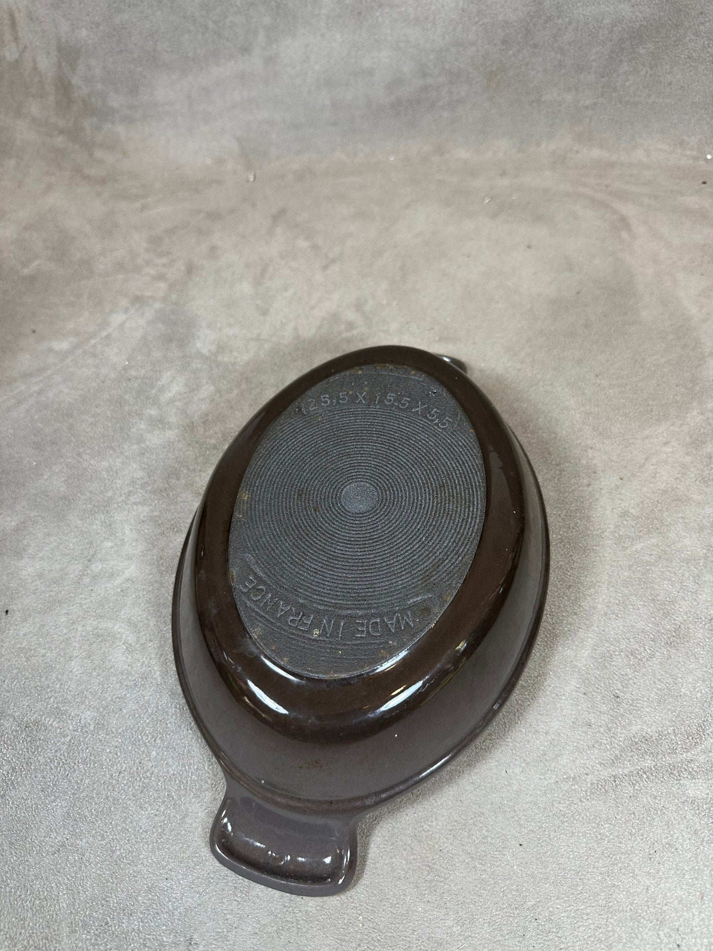 Brown Enameled Cast Iron Dish, Made in France, Vintage 1970