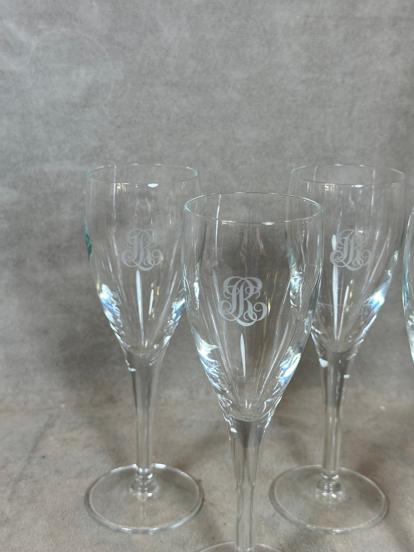 Lot de 5 flutes en verre vintage Champagne Roederer Reims Années 1980
