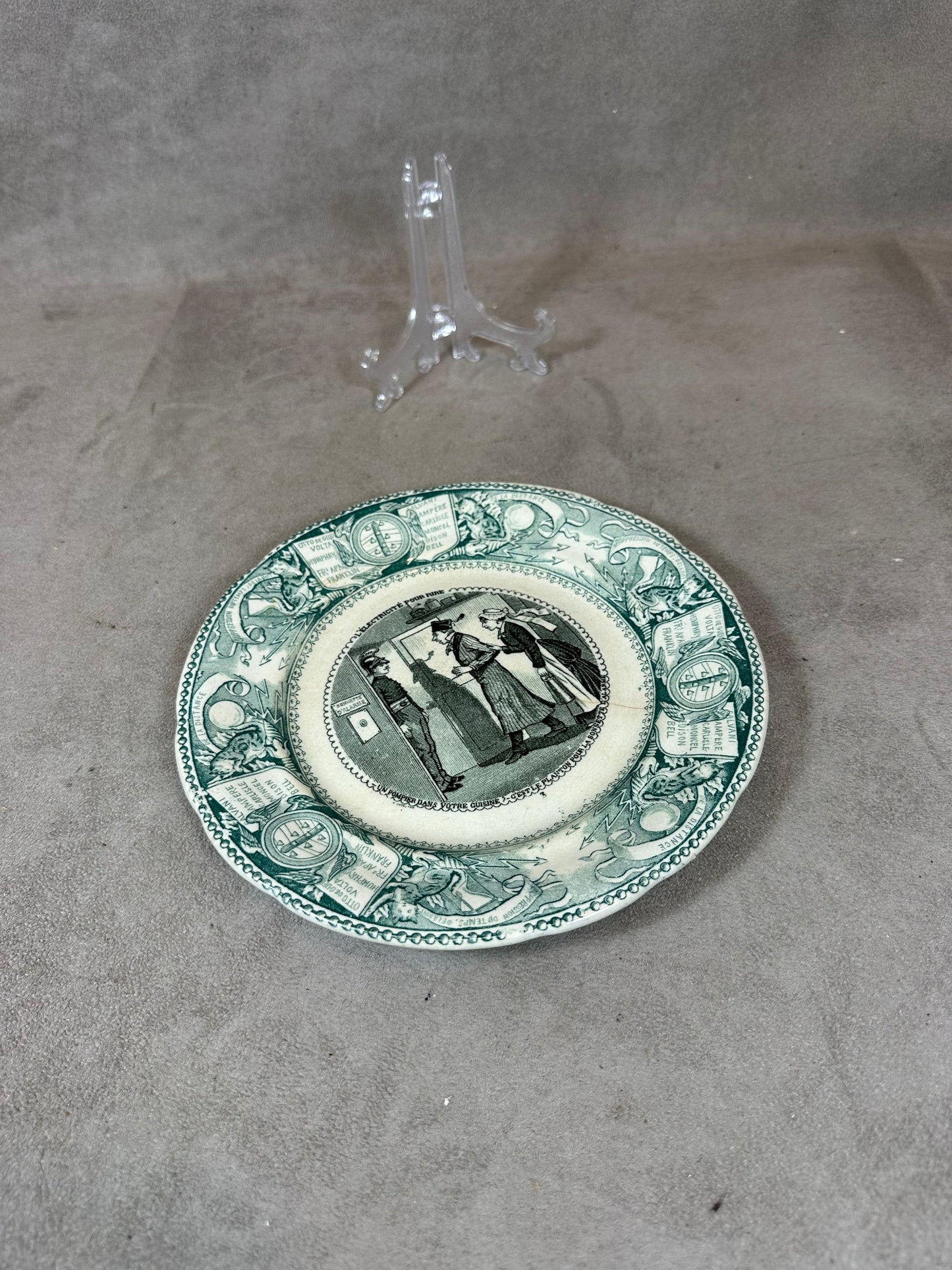 RARE Assiette parlante ancienne J.Vieillard Bordeaux "L'électricité pour rire" XIXème siècle Made in France
