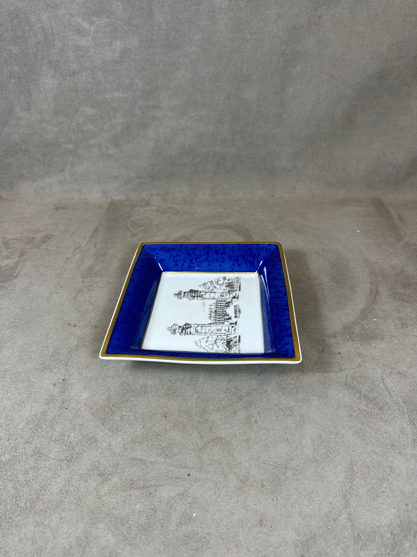 Ashtray Property of France in vintage blue Limoges porcelain Made in France