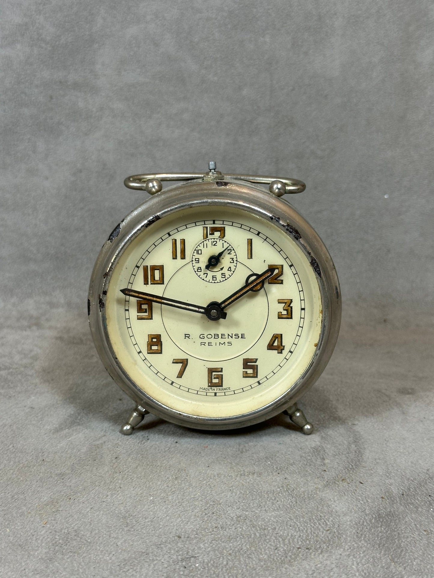Réveil Mécanique Métal, R. Gobense Reims, Made in France, Vintage 1970