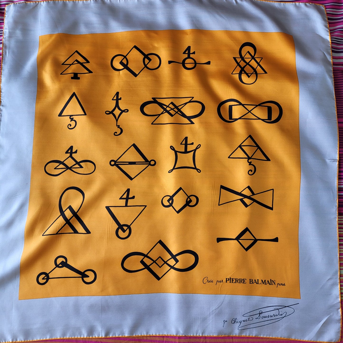 Veuve Clicquot Silk Scarf Pierre Balmain for Veuve Clicquot Vintage Made in France 1970s