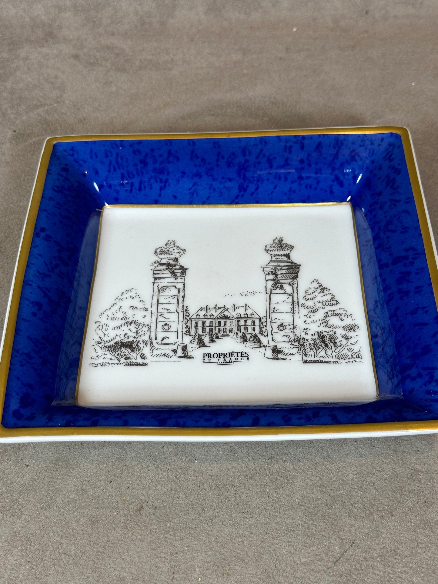 Ashtray Property of France in vintage blue Limoges porcelain Made in France