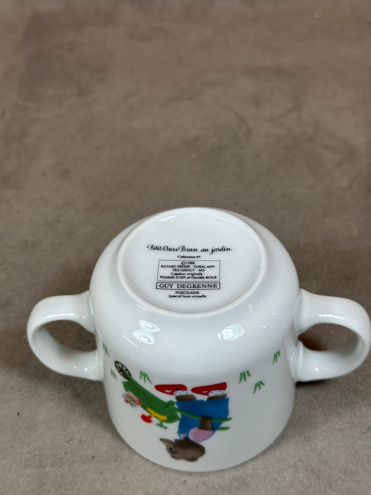 Porcelain Mug Little Brown Bear by Guy Degrenne, Little Brown Bear in the Garden, Made in France, Vintage 1990