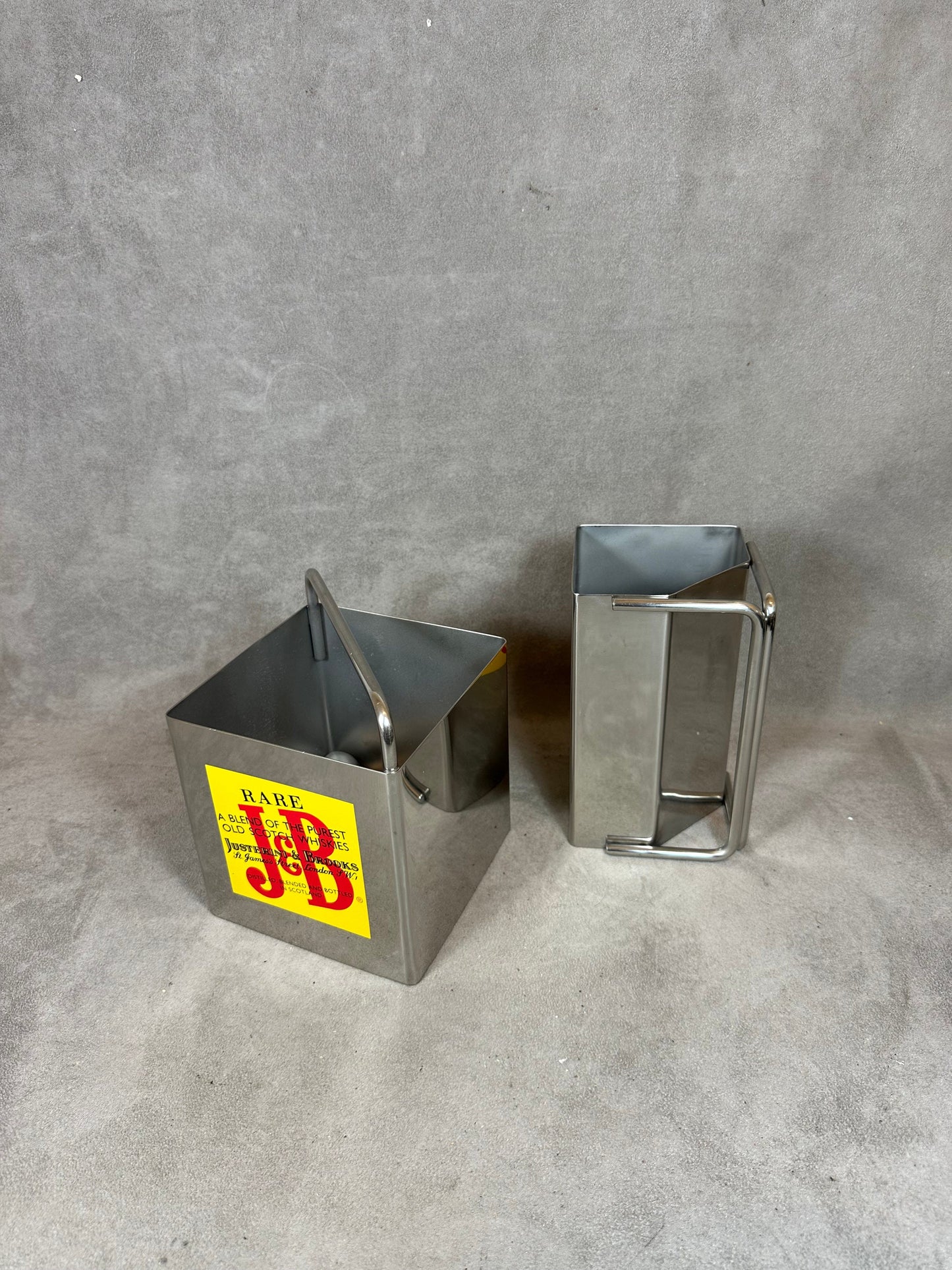 Lot of a vintage J&B Scotch Whisky steel ice bucket advertising jug Made in France