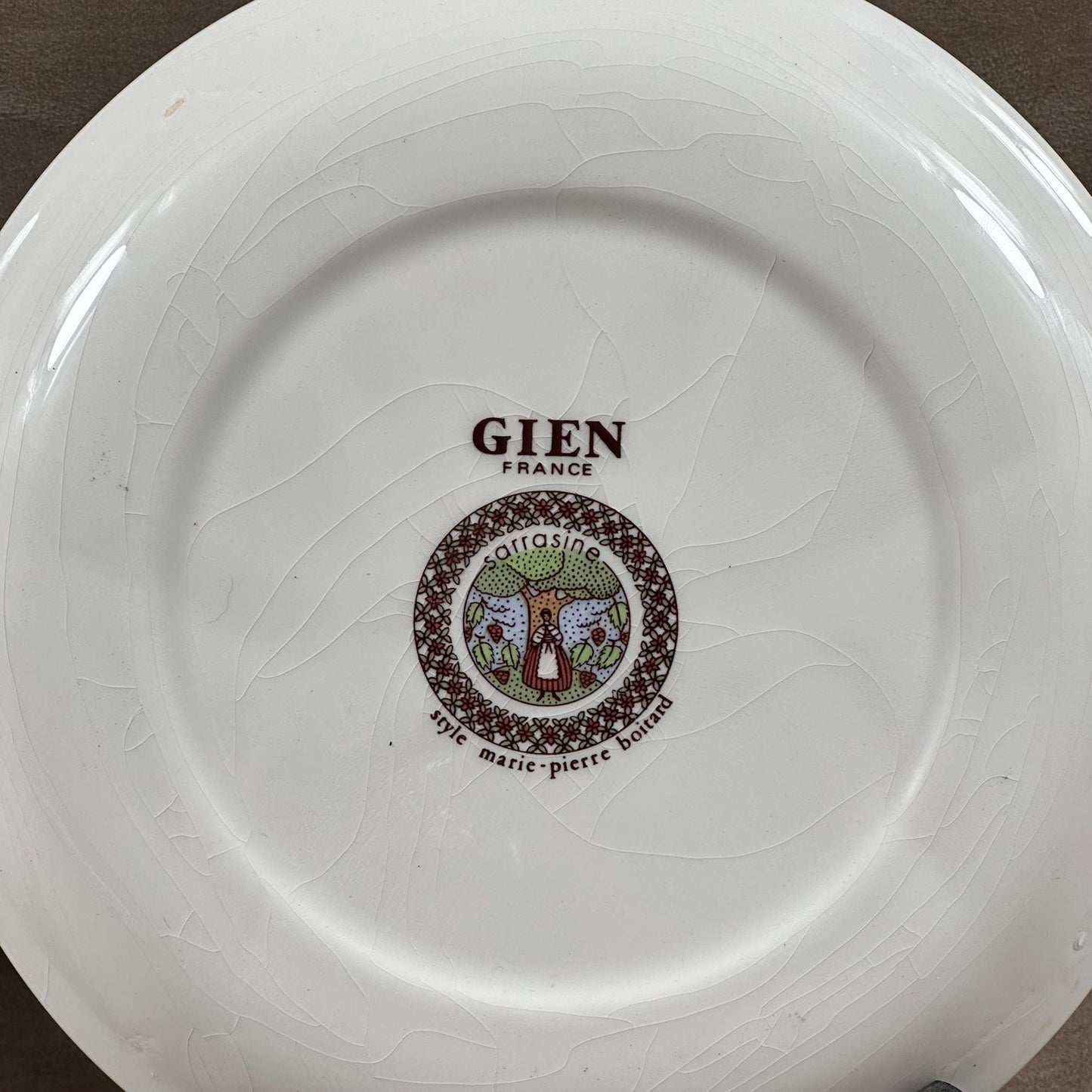 Set de 2 assiettes à fondue faience vintage GIEN modèle Sarrasine Marie-Pierre Boitard Made in France 1970