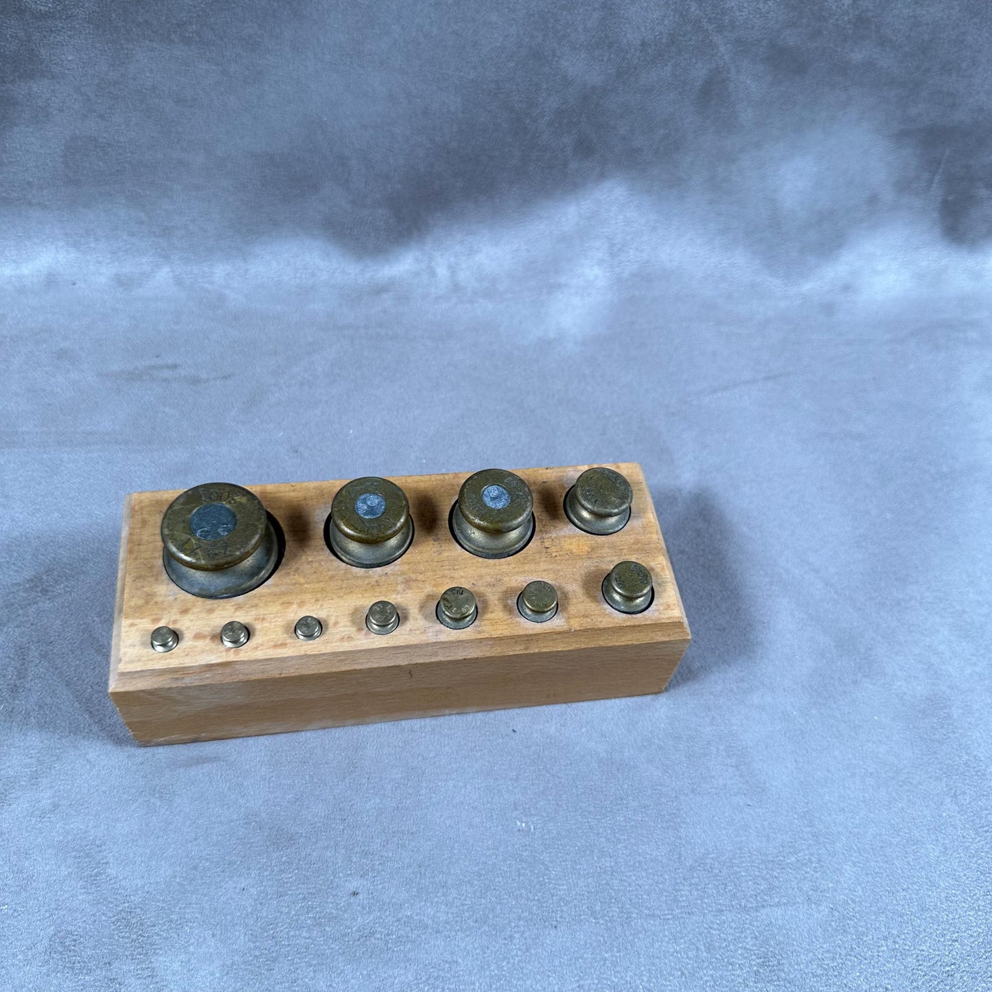 VERY RARE Complete weight set for antique wooden and brass scale from 1gr to 200gr