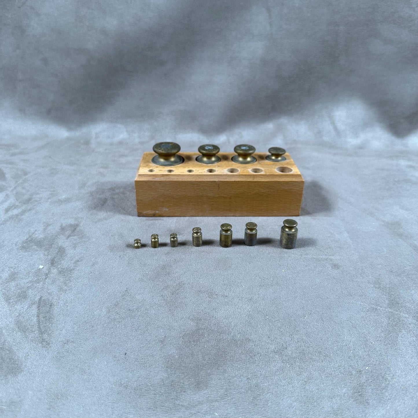 VERY RARE Complete weight set for antique wooden and brass scale from 1gr to 200gr