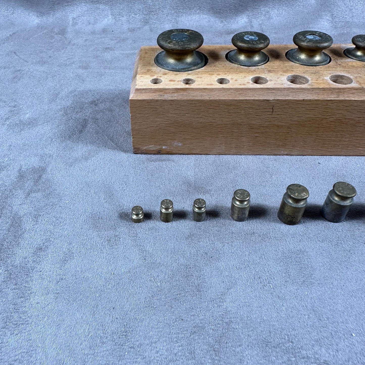 VERY RARE Complete weight set for antique wooden and brass scale from 1gr to 200gr