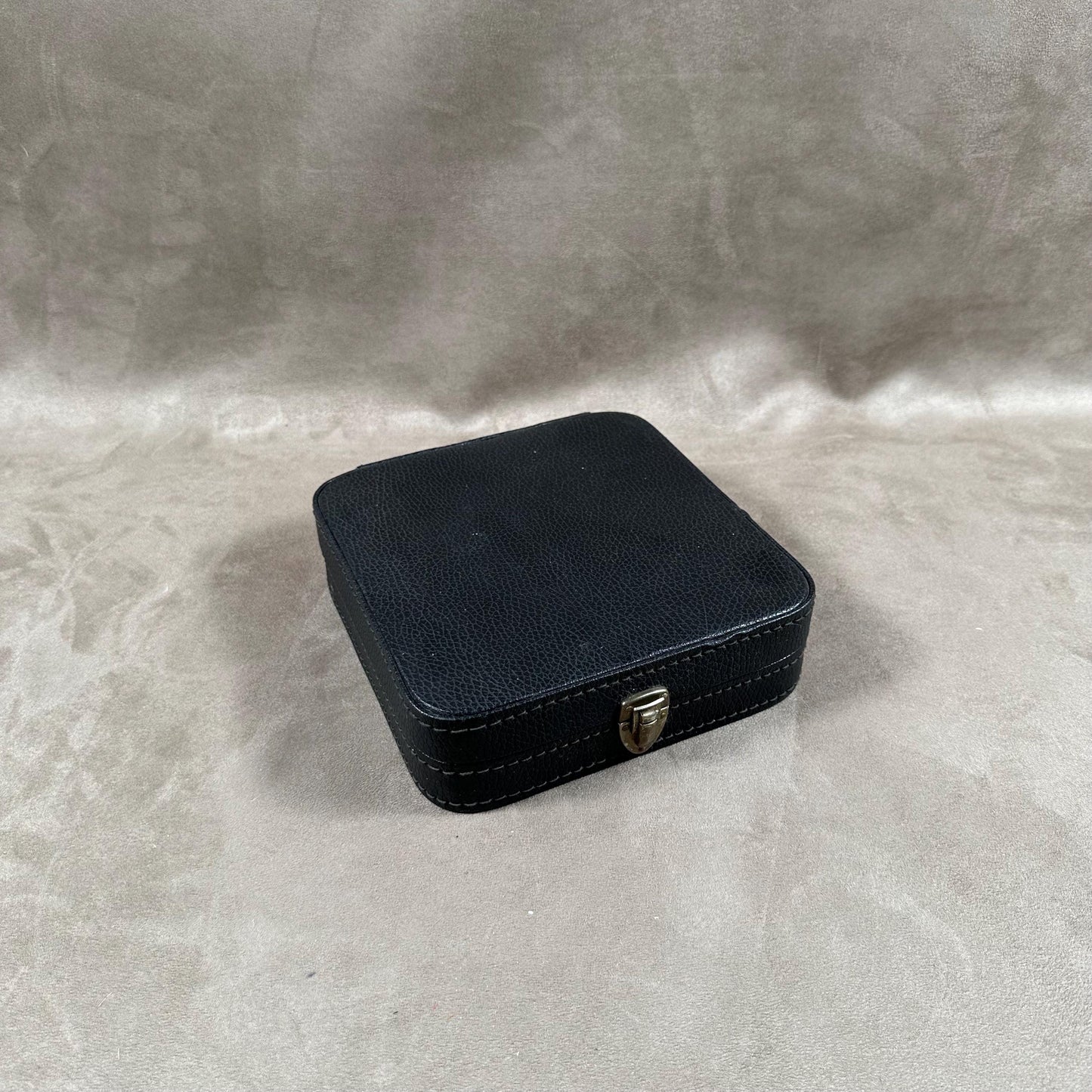 Vintage black leather vanity toiletry bag Made in France 1960s