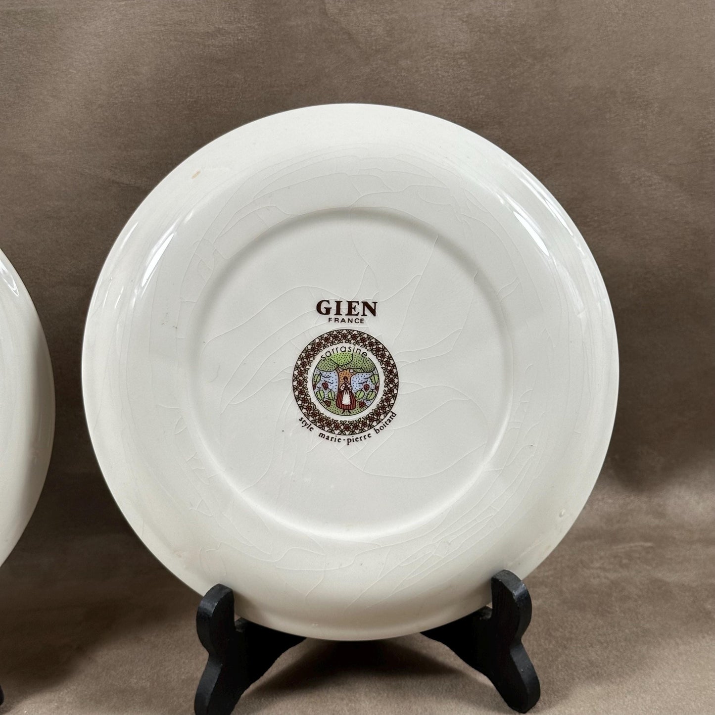 Set de 2 assiettes à fondue faience vintage GIEN modèle Sarrasine Marie-Pierre Boitard Made in France 1970