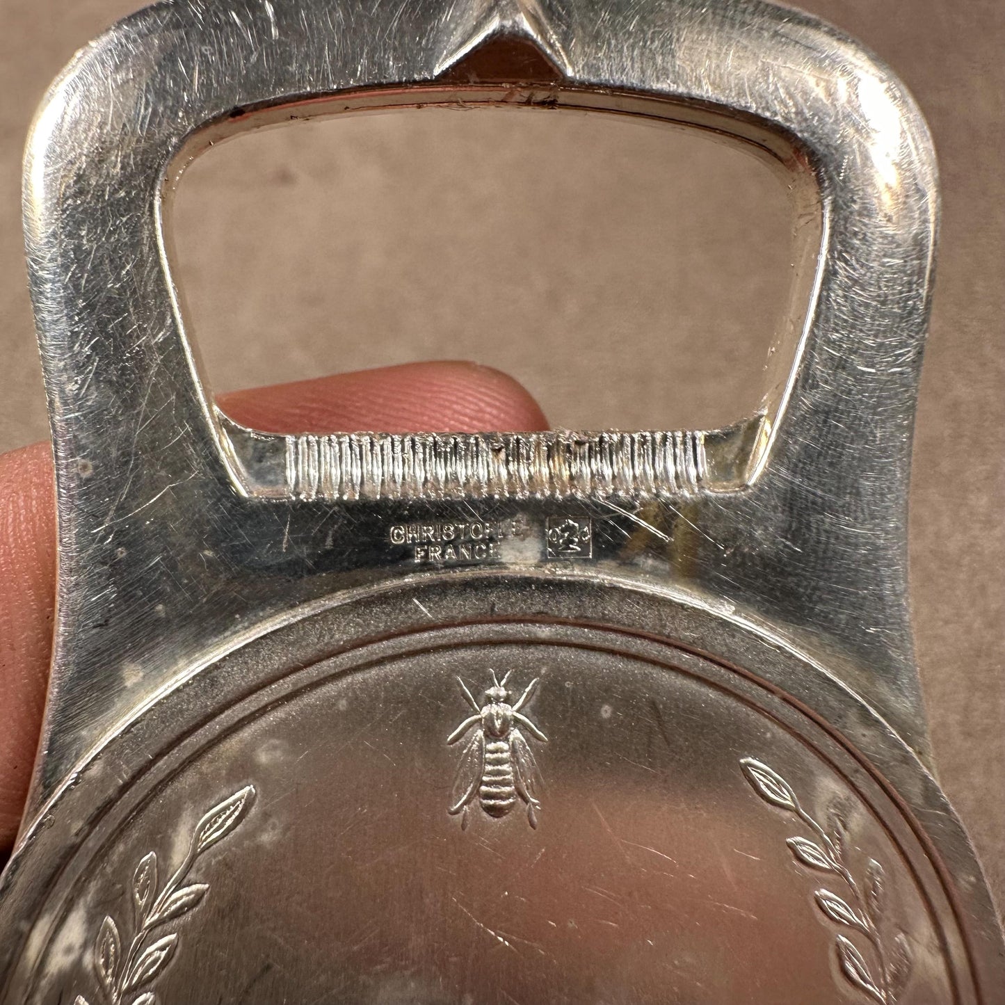 RARE Christofle silver-plated bottle opener decorated with the head of Napoleon Bonaparte Emperor Made in France