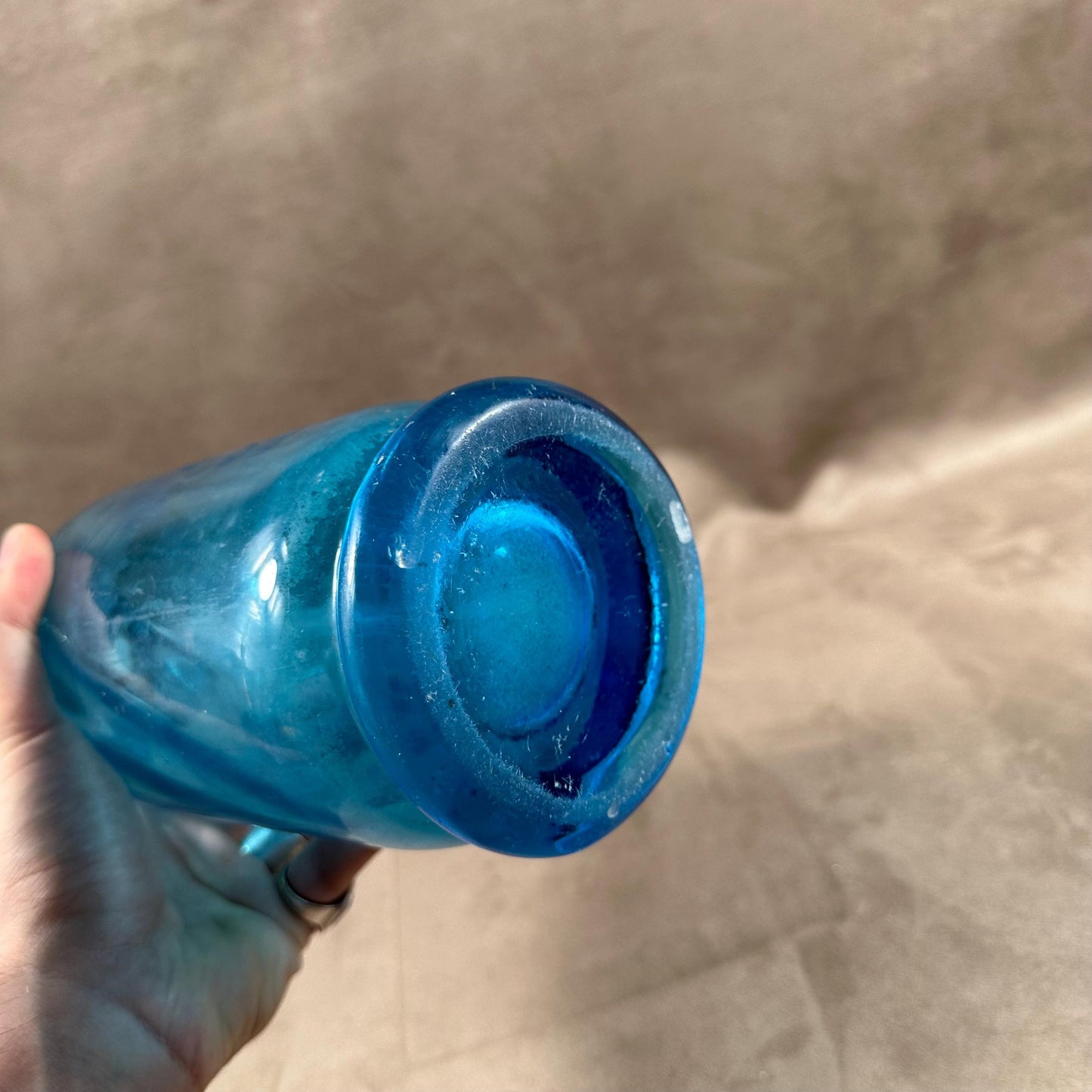 RARE Siphon à eau de seltz vintage en verre bleu Gazo-Siphon etain sans plomb Made in France 1920