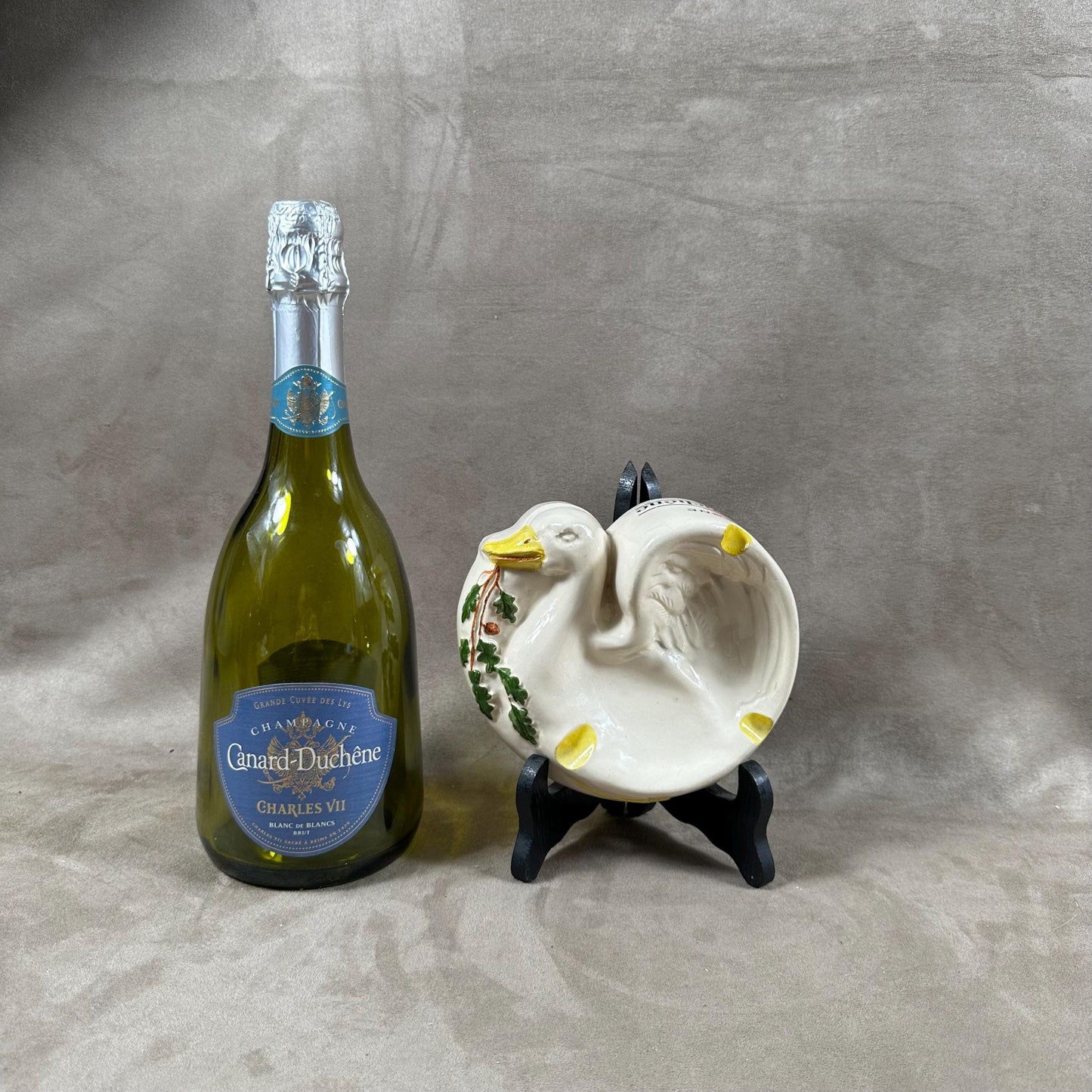 SEHR SELTENER Vintage Champagner-Enten-Aschenbecher Canard-Duchêne Hergestellt in Frankreich 1930er Jahre