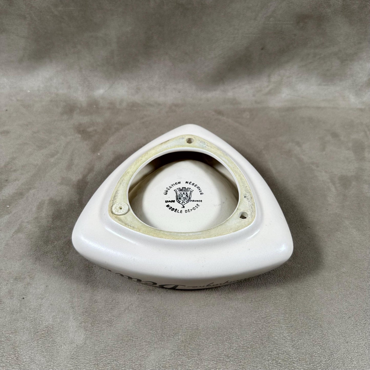 Cendrier vintage champagne Deutz faïence beige Made in France Années 1950