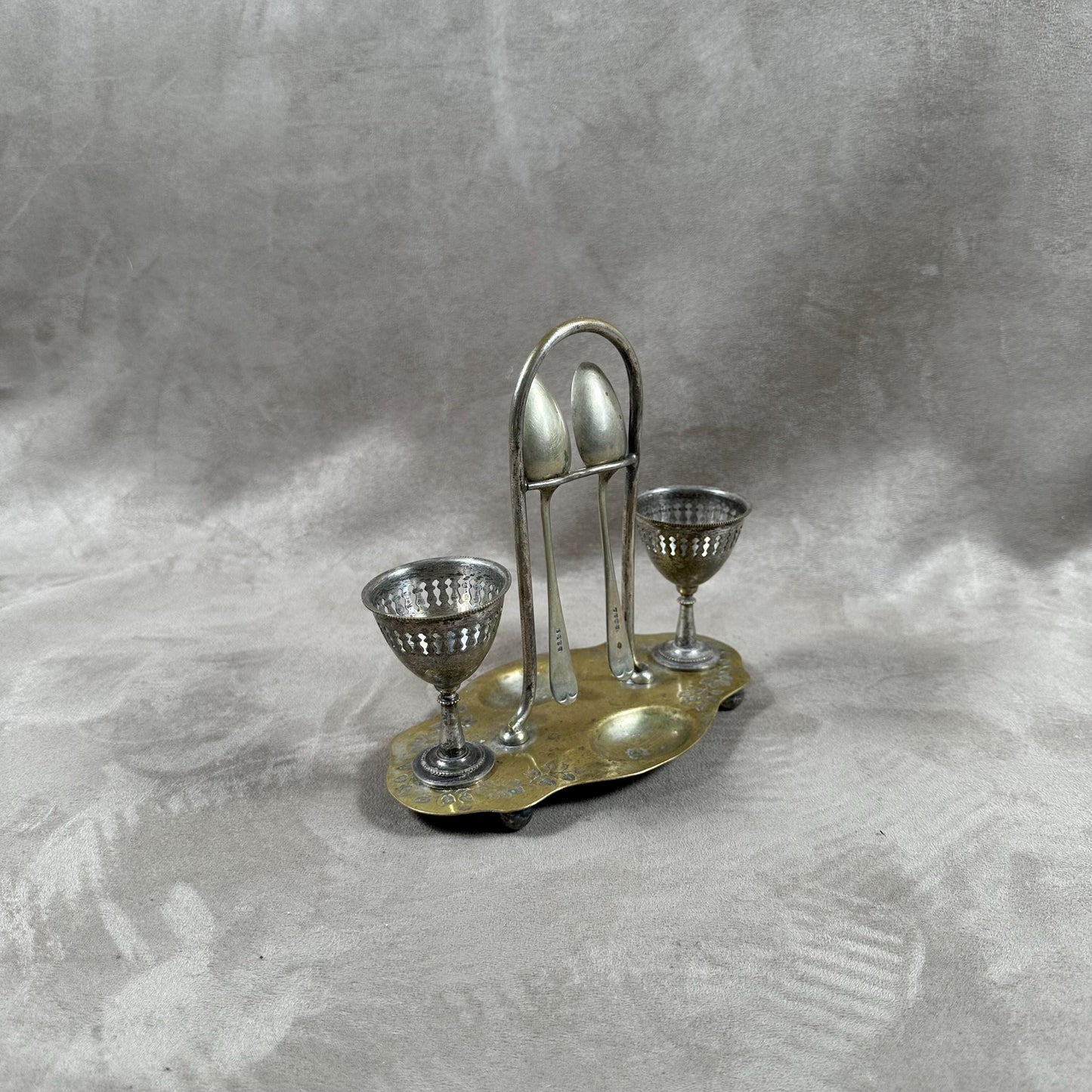 RARE Service à oeuf a la coque en métal argenté vintage Made in England 1900