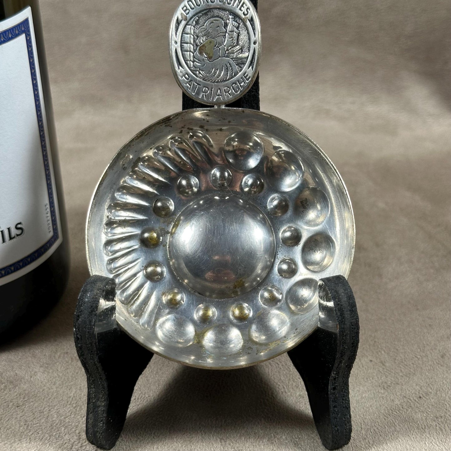 Tastevin en métal argenté, Bourgognes Patriarche, Made in France, Vintage 1970