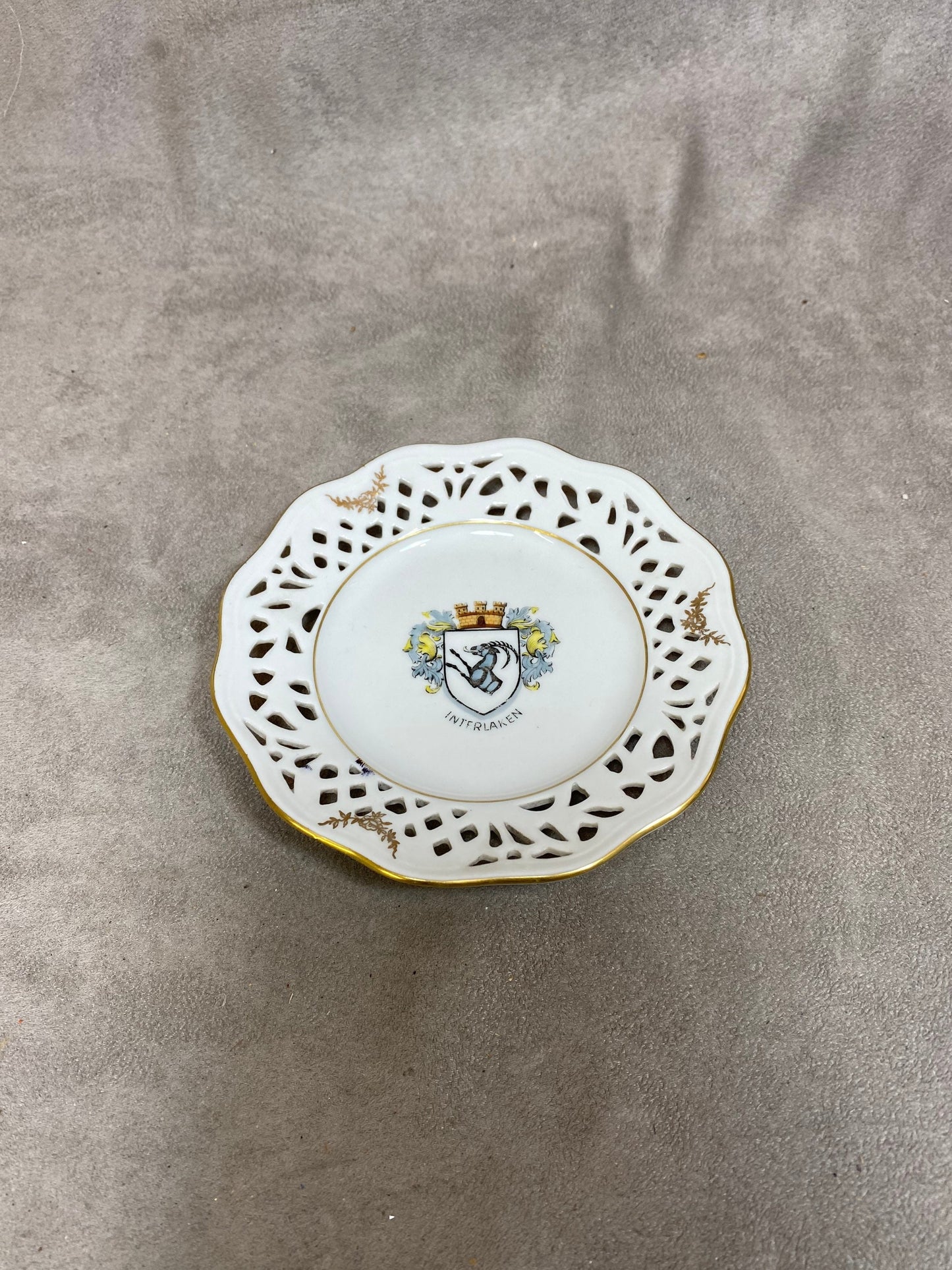 Porzellan Aschenbecher von Rheintal, Wappen der Stadt Interlaken, Made in Switzerland, Vintage 1970