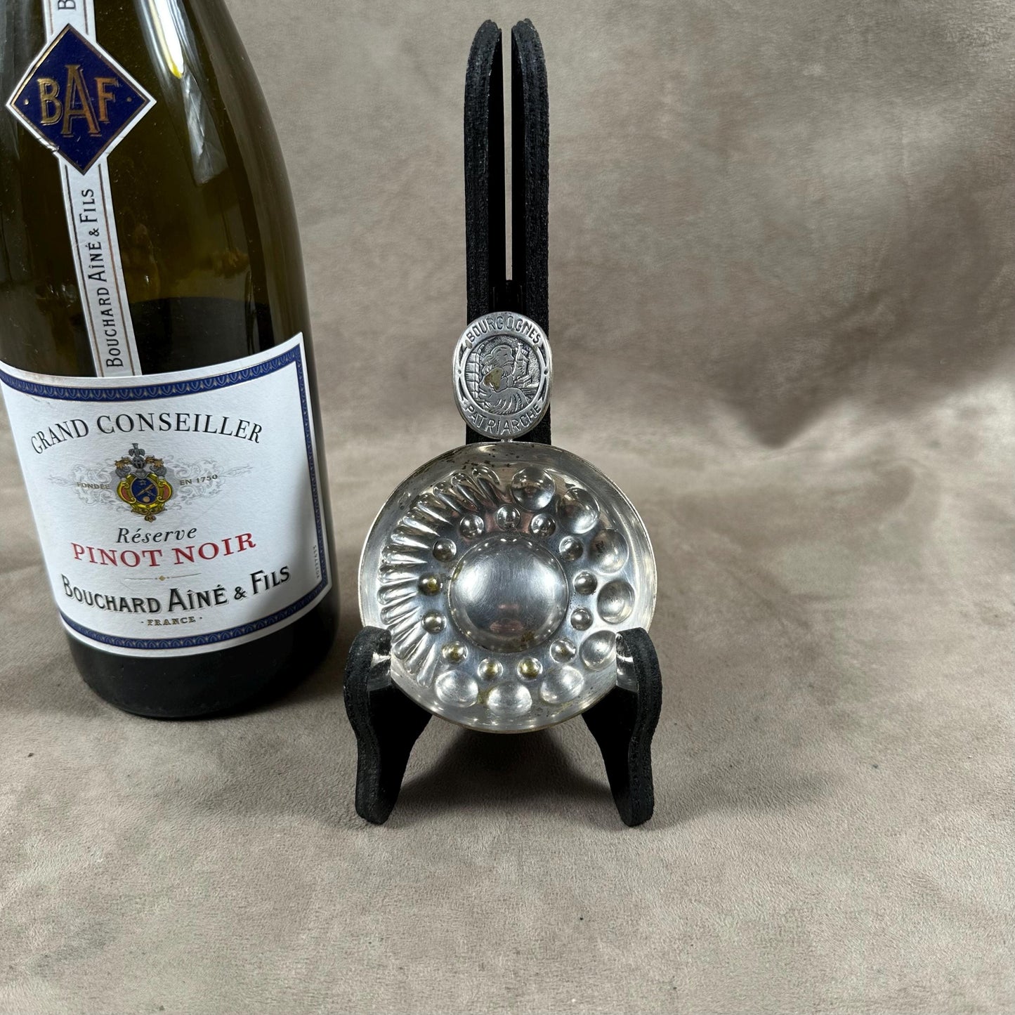 Tastevin en métal argenté, Bourgognes Patriarche, Made in France, Vintage 1970