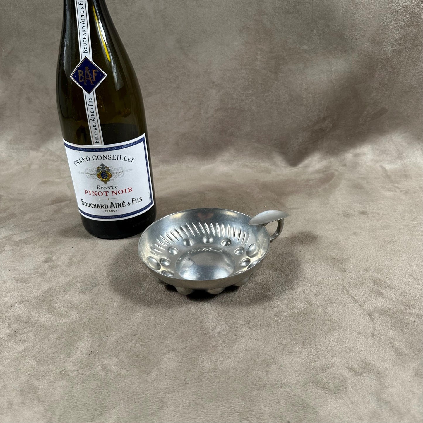 Tastevin XXL en étain Etain d'Anjou vintage Made in France 1950