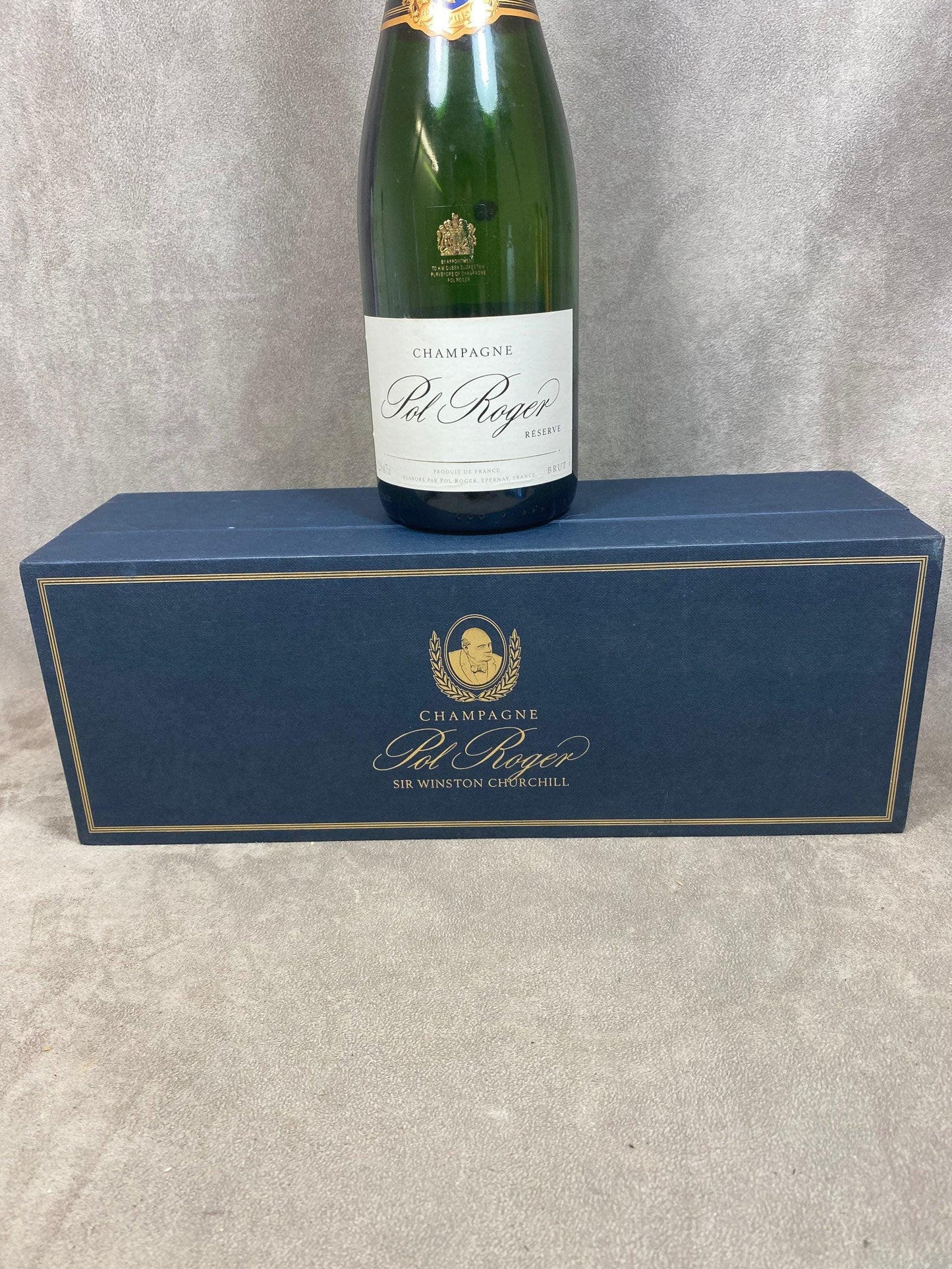 Boite Pol Roger bleu pour bouteille Cuvée Sir Winston Made in France Années 1980