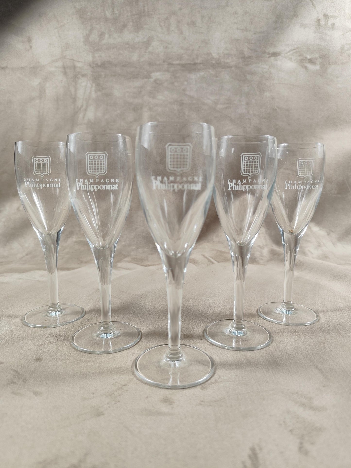 Lot de 5 flutes en verre Champagne Philipponnat Made in France Vintage 1980