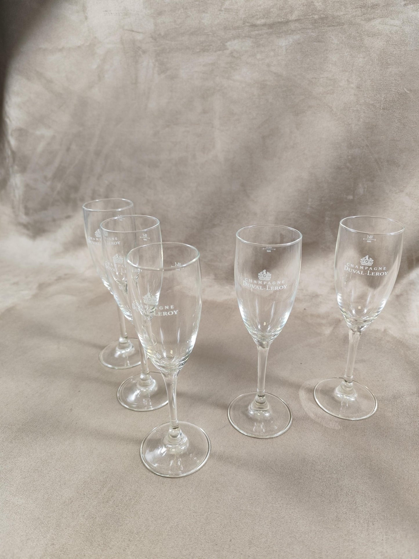 Lot de 5 flutes en verre Champagne Duval Leroy Made in France Vintage 1980