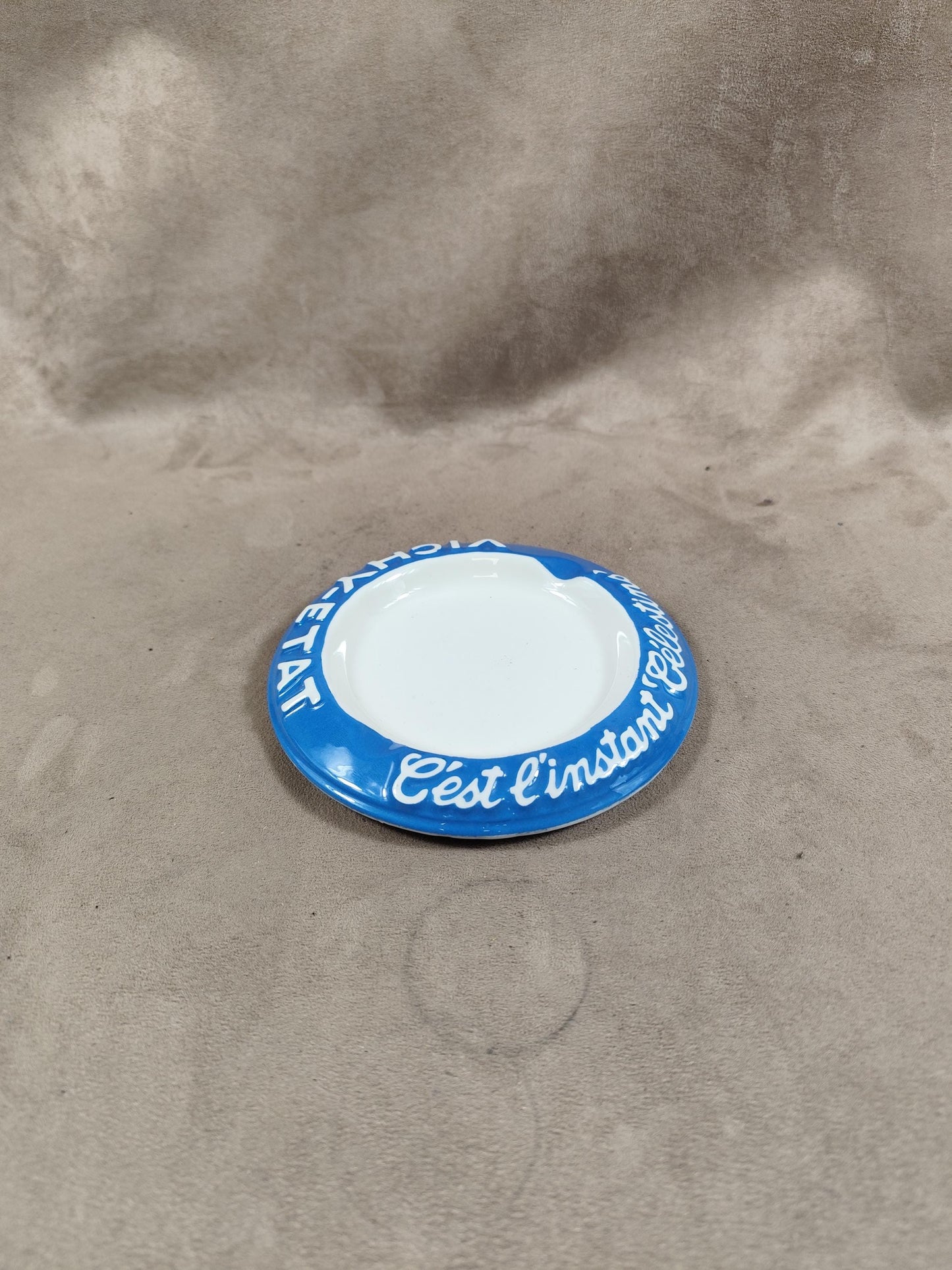 Cendrier publicitaire en faience Vichy Etat C'est l'instant "Célestins" Made in France Vintage 1980