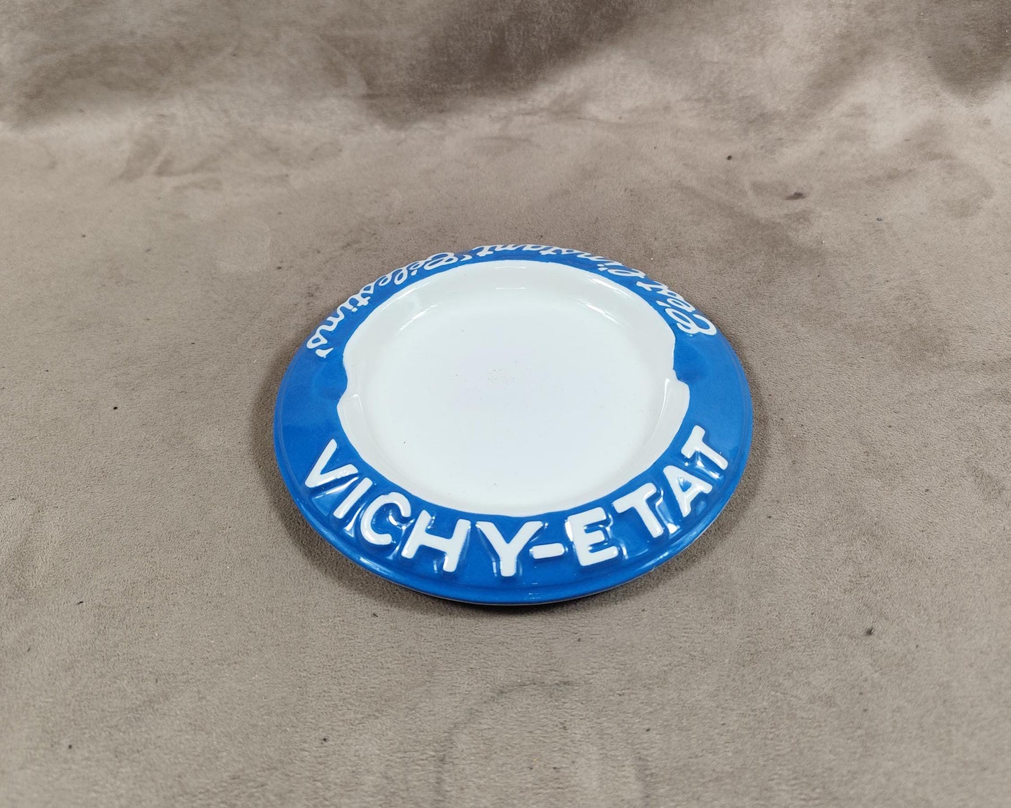 Cendrier publicitaire en faience Vichy Etat C'est l'instant "Célestins" Made in France Vintage 1980