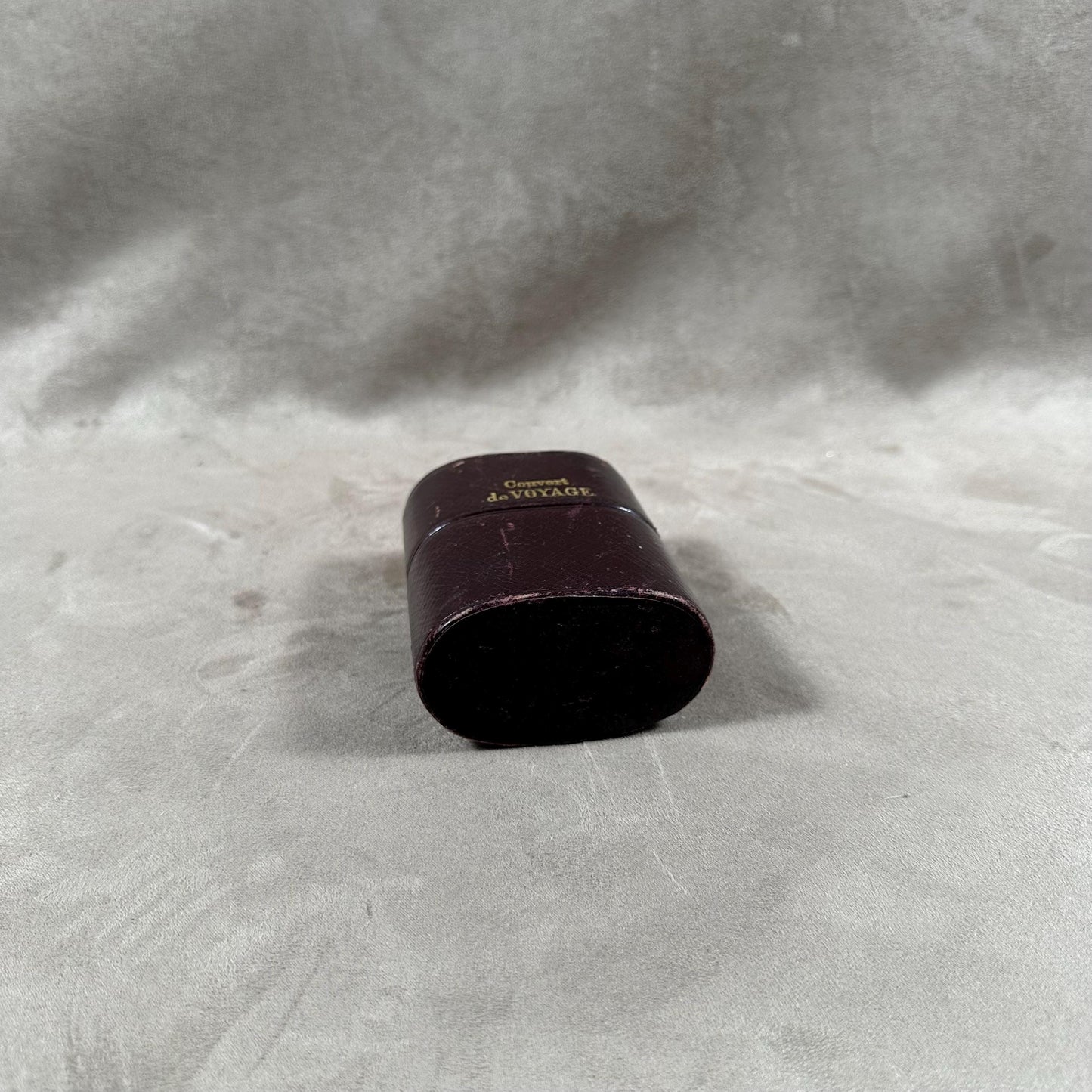 RARE Set de couvert de voyage en cuir bordeaux ancien XIXé siècle Made in France
