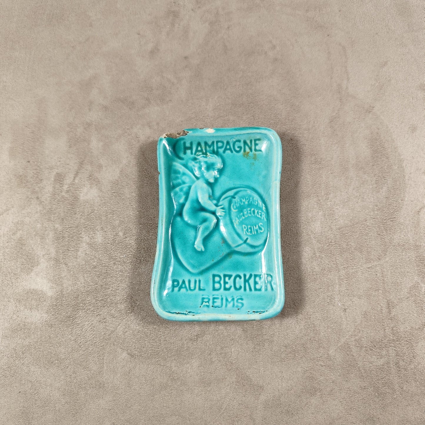 Cendrier publicitaire en faience Paul Becker ancien Made in France 1900