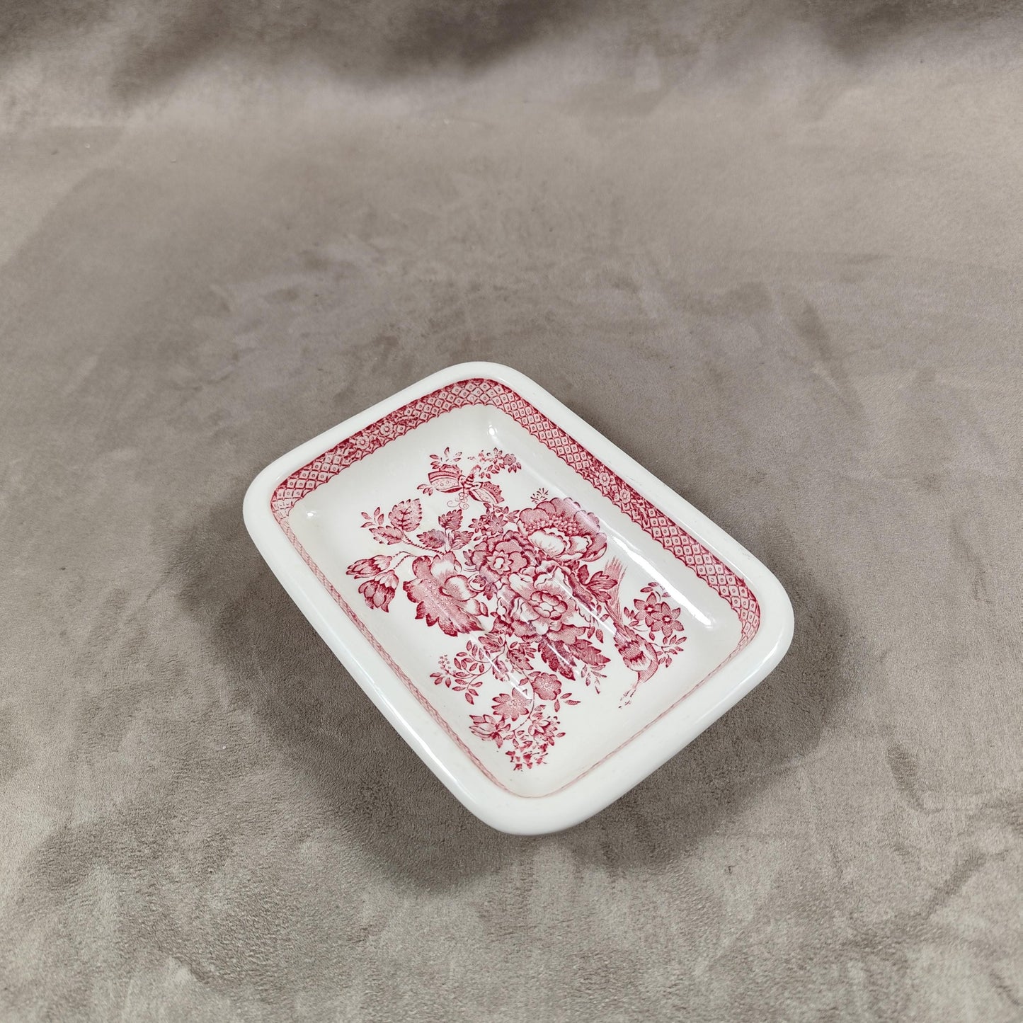 RARE Porte savon en faience blanche et rouge par Mason's Made in England 1900