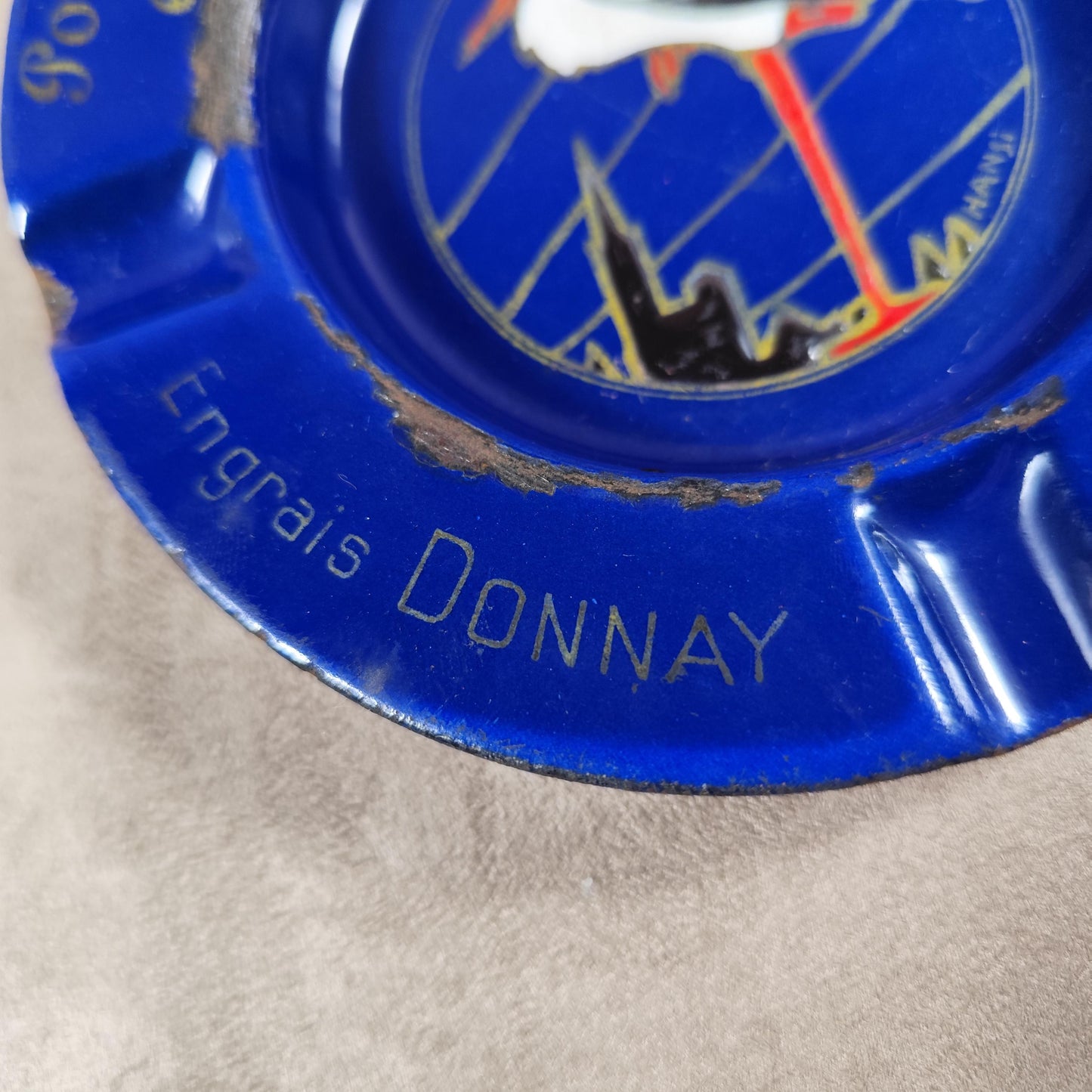 Cendrier publicitaire en tole émaillée Engrais Donnay Potasse vintage Made in France