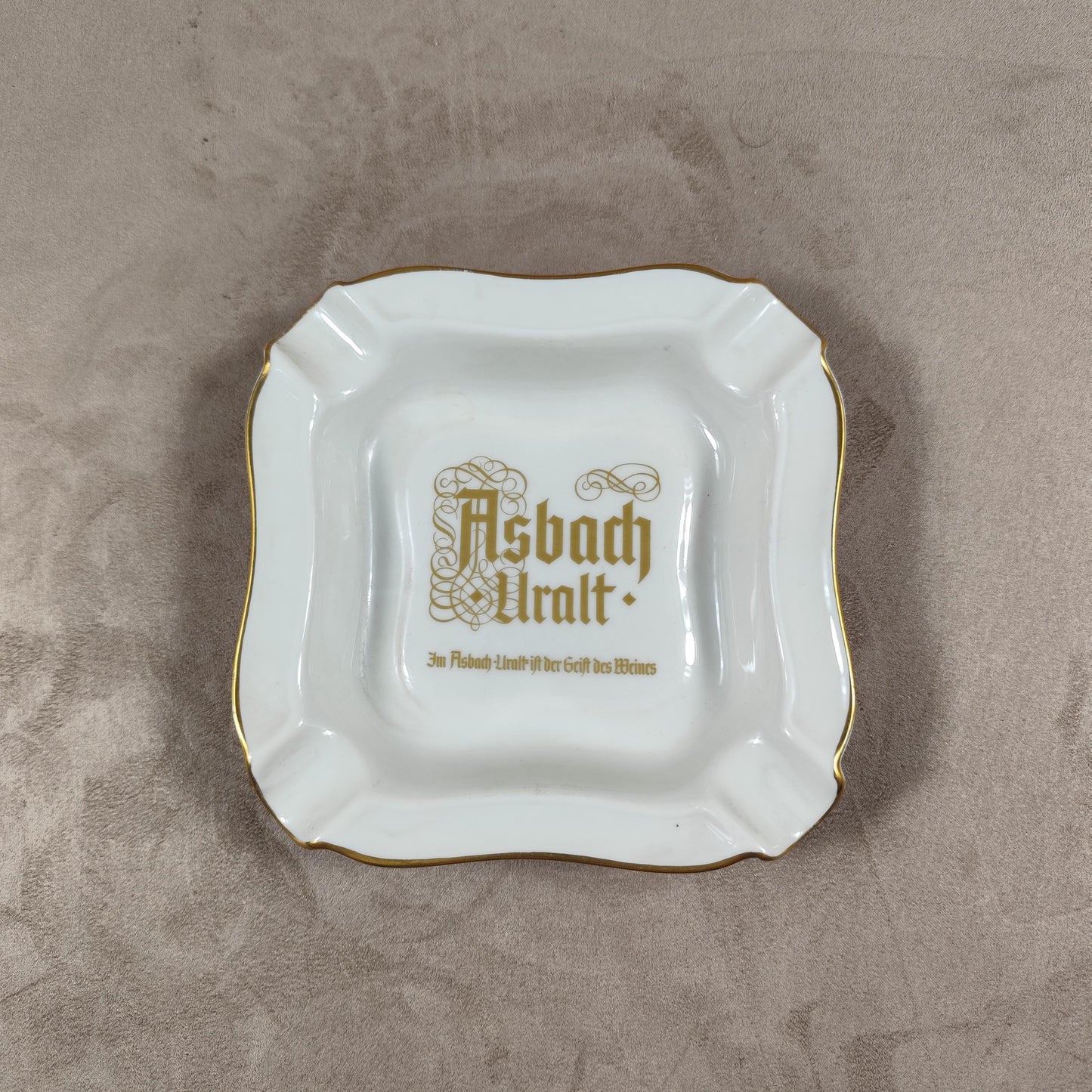 Cendrier publicitaire en faience Brandy Asbach Uralt Made in Germany Vintage 1970