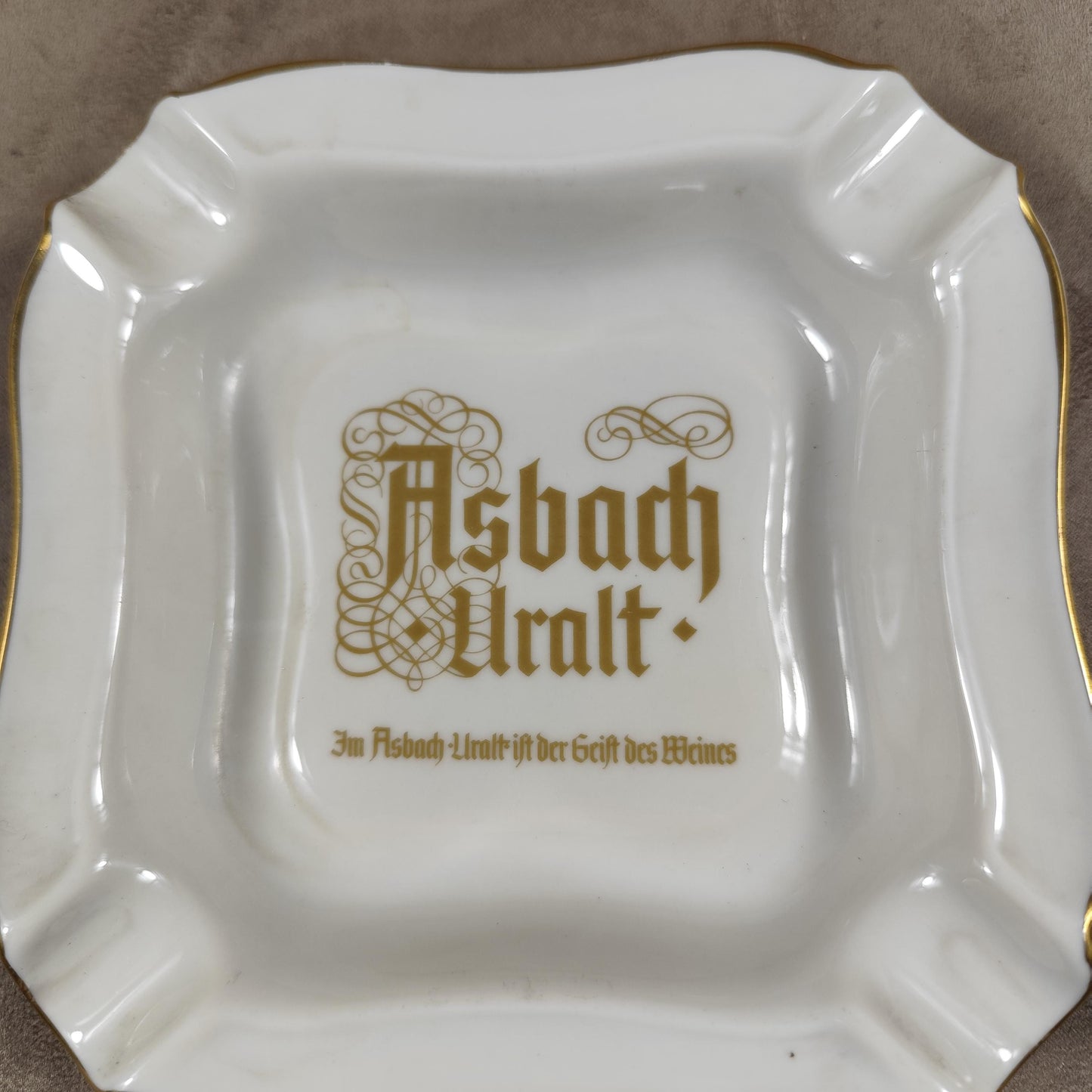 Cendrier publicitaire en faience Brandy Asbach Uralt Made in Germany Vintage 1970