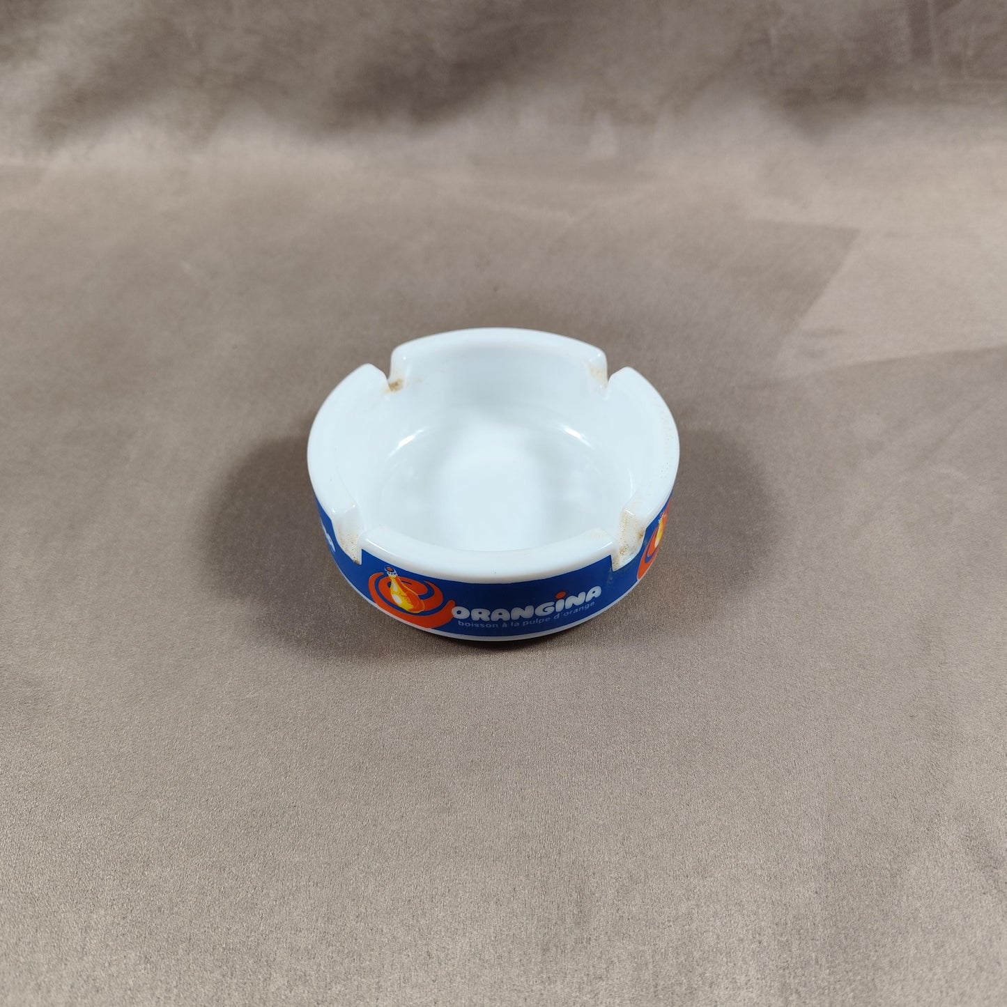 Cendrier en verre blanc vintage Orangina Made in France