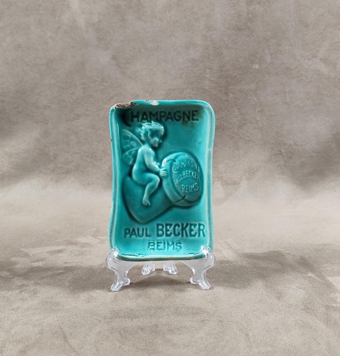 Cendrier publicitaire en faience Paul Becker ancien Made in France 1900
