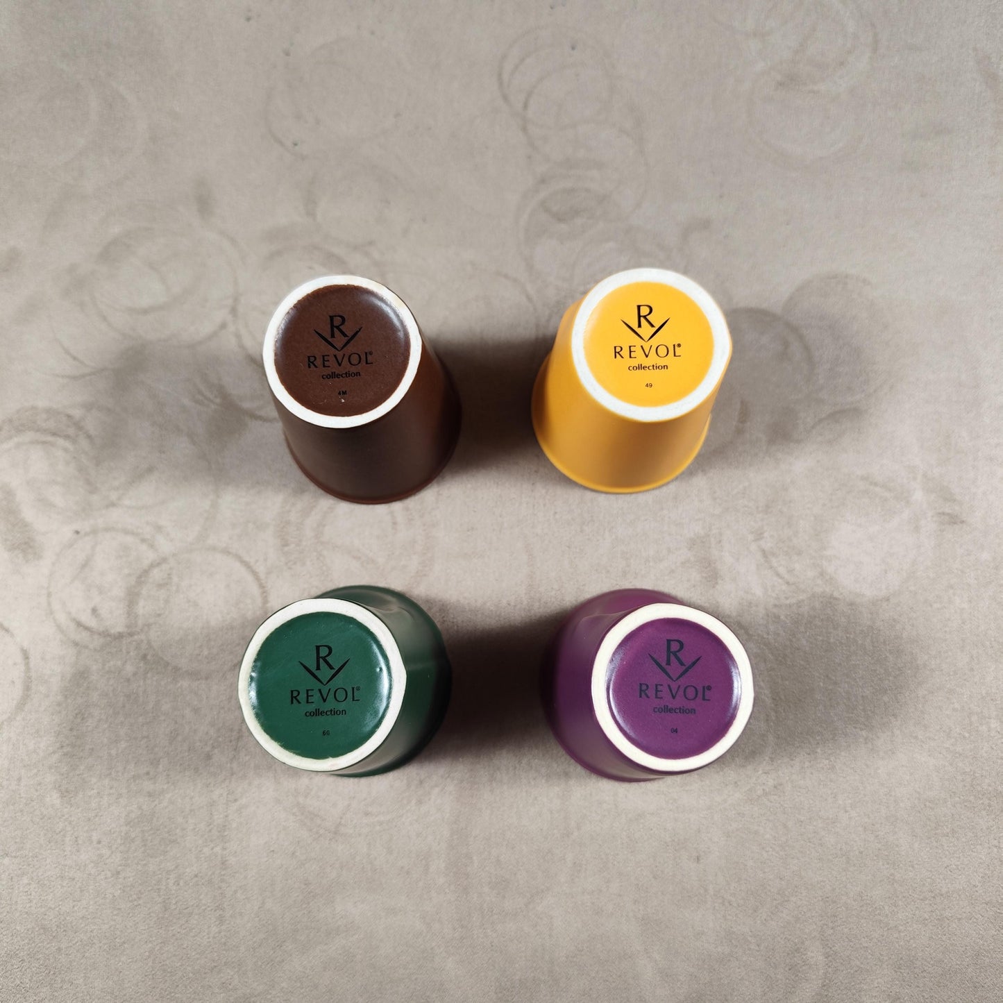 Lot de 4 gobelet Froissé REVOL en céramique, Vert, Marron, Violet, Jaune, Made in France, Vintage 2000