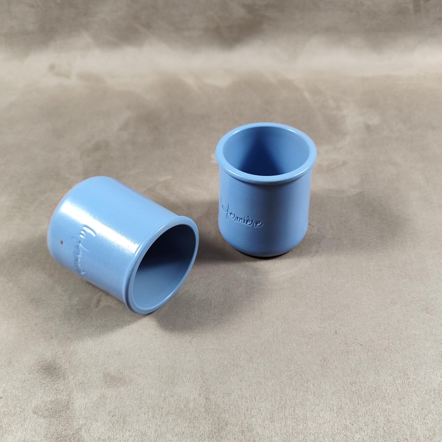 2 pot de yaourt La fermière en terre cuite émaillée bleue made in France vintage 1990