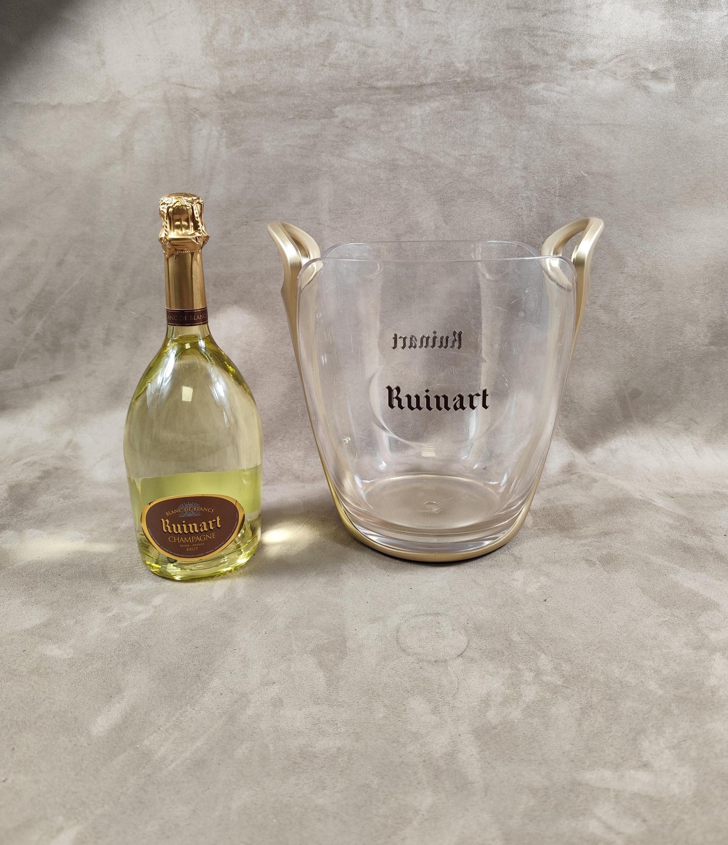 Ruinart seau à champagne en plastique transparent et doré pour bouteille de champagne , Made in France, Vintage 1990