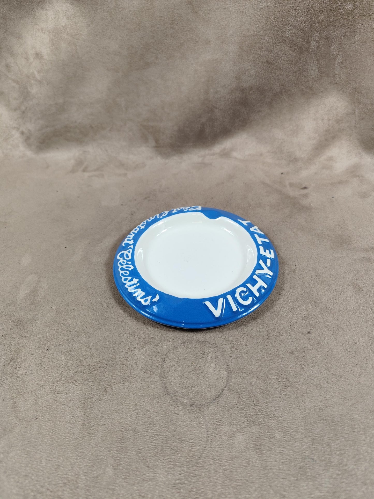 Cendrier publicitaire en faience Vichy Etat C'est l'instant "Célestins" Made in France Vintage 1980