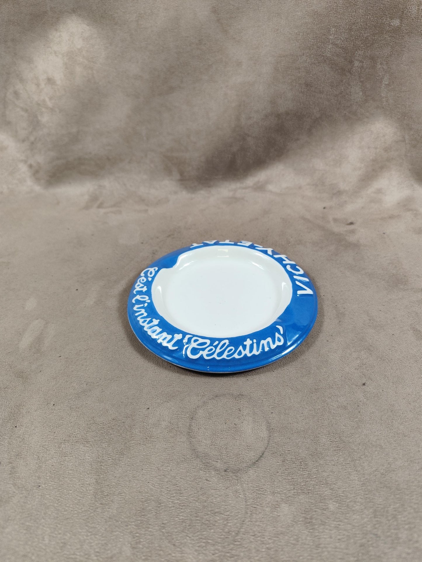 Cendrier publicitaire en faience Vichy Etat C'est l'instant "Célestins" Made in France Vintage 1980