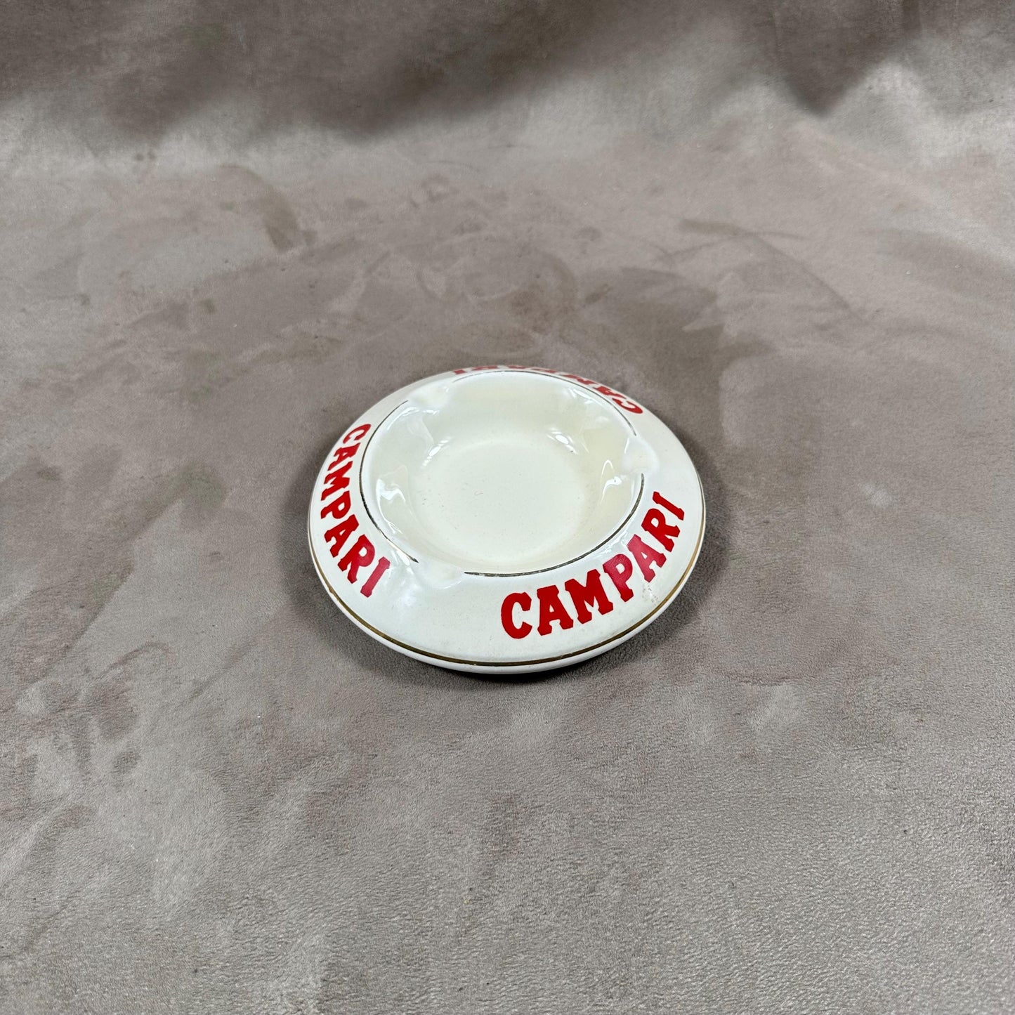 Cendrier vintage Campari en faience blanche et rouge Made in France