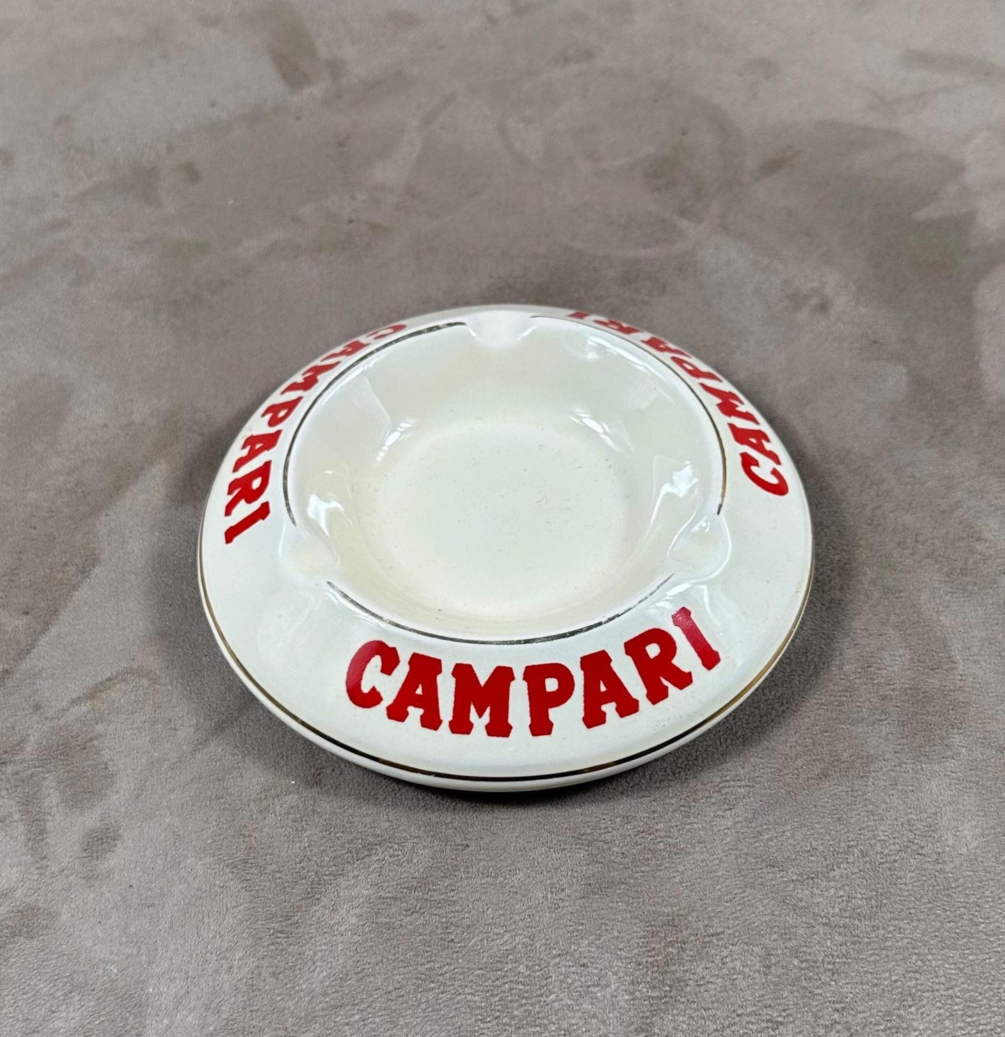Cendrier vintage Campari en faience blanche et rouge Made in France