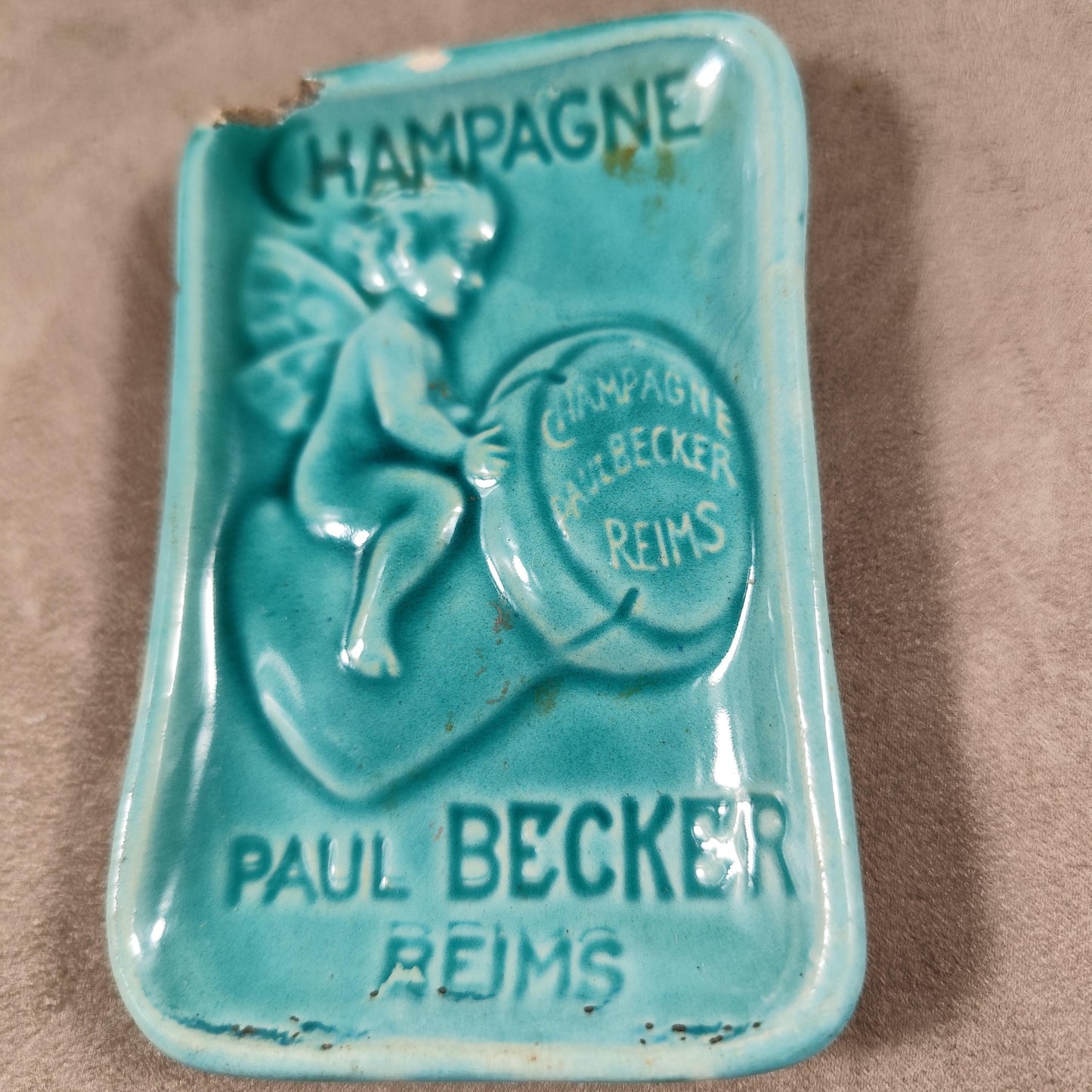 Cendrier publicitaire en faience Paul Becker ancien Made in France 1900