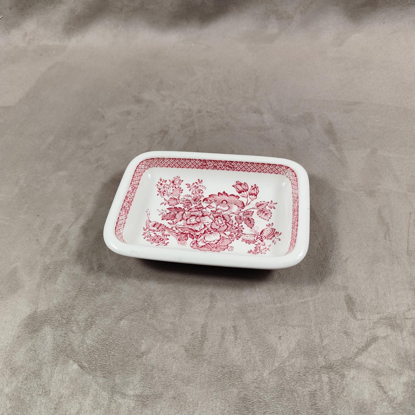 RARE Porte savon en faience blanche et rouge par Mason's Made in England 1900